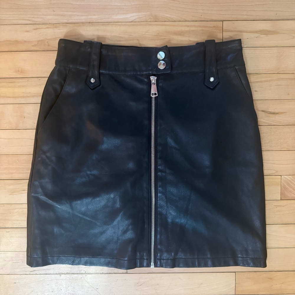 7 For All Mankind Leather-Style Black Mini Skirt